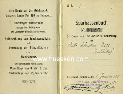 Photo 2 : RENDSBURG. Sparkassenbuch aus dem Jahre 1918 der Spar-und...