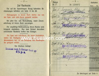 Photo 3 : RENDSBURG. Sparkassenbuch aus dem Jahre 1918 der Spar-und...
