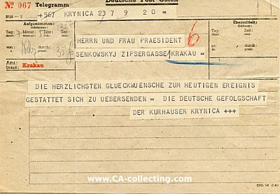 TELEGRAMM DEUTSCHE POST OSTEN DPO 345 vom 7.5. (1944) mit...