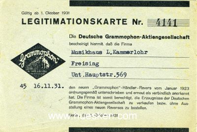 LEGITIMATIONSKARTE (Ausweis) der Deutschen Grammophon-AG,...