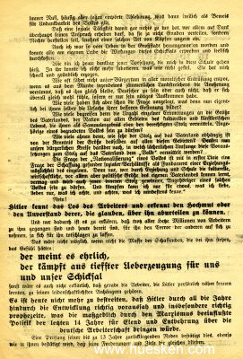 Foto 2 : NSDAP-FLUGBLATT 'Adolf Hitler und der Arbeiter!'. Zur...