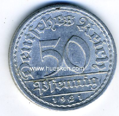 WEIMARER REPUBLIK. 50 Pfennig 1921 Aluminium, ss-vz.