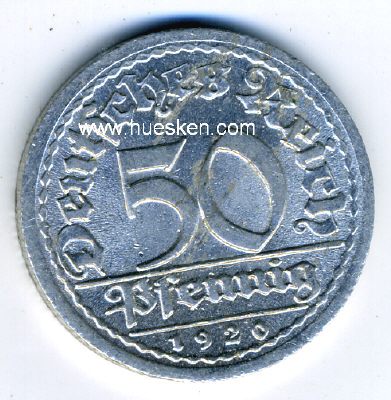 WEIMARER REPUBLIK. 50 Pfennig 1920 J, s.