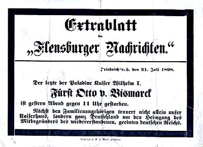 EXTRABLATT der Flensburger Nachrichten vom Juli 1898 'Der...