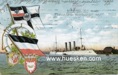 FARB-POSTKARTE 'Kriegshafen Kiel'. 1913 gelaufen. Kleiner...