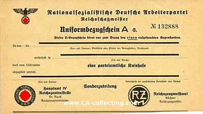 UNIFORMBEZUGSCHEIN A der RZM/NSDAP - Reichsschatzmeister...