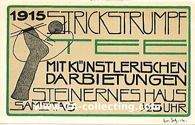 KRIEGS-EINLADUNGSKARTE '1915 Strickstrumpf Tee mit...