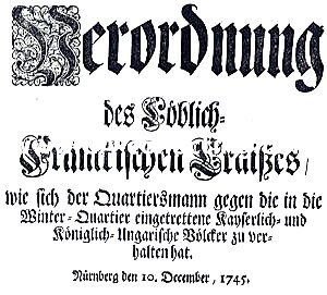 NÜRNBERG. Gedrucktes Edikt 1745 'Verordnung des...