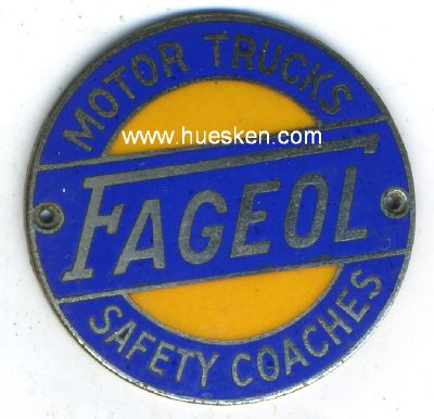 FAGEOL MOTOR TRUCKS. Plakette 'Safety Coaches', 28mm