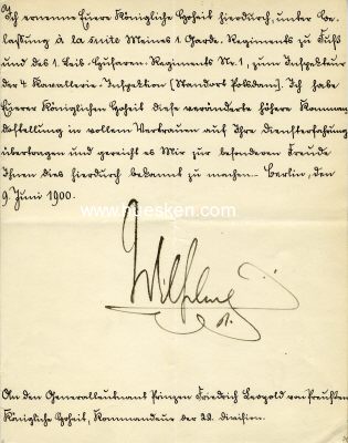 KABINETTSORDRE mit eigh. Unterschrift 'Wilhelm R.',...