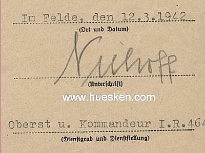 NIEHOFF, Hermann. General der Infanterie, Kommandant der...