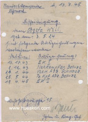 BESCHEINIGUNG vom 16.7.1945 für den Obergefreiten...