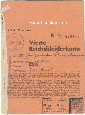4. REICHSKLEIDERKARTE 1944 LWA Düsseldorf. Teils...