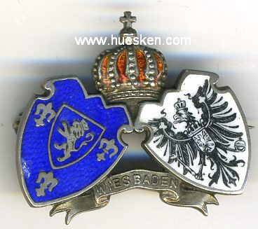 EMAILLIERTE BROSCHE um 1900 mit zwei Wappenschilden und...