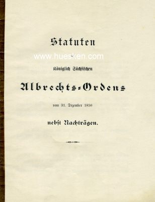 ALBRECHTS-ORDEN STATUTENHEFT vom 31.12.1850 nebst...