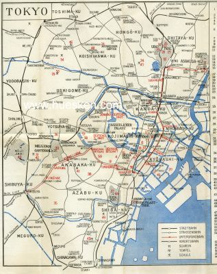 STADTPLAN VON TOKYO. Deutsche Ausgabe um 1944, gefaltet