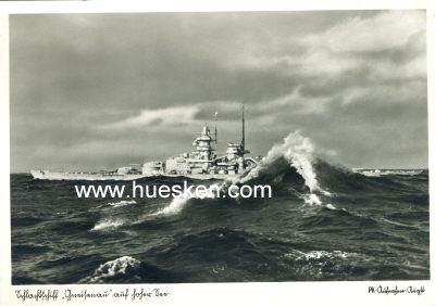 PHOTO-POSTKARTE 'Schlachtschiff Gneisenau auf hoher See'