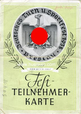 TEILNEHMERKARTE zum Deutschen Turn und Sportfest 1938...