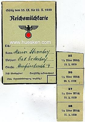 REICHSMILCHKARTE 1939 teils verbraucht.