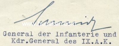 SCHMIDT, Hans. General der Infanterie, Oberbefehlshaber...
