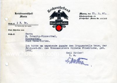 DIENSTSCHREIBEN der Kreisbauernschaft Moers 1940. 1/2...