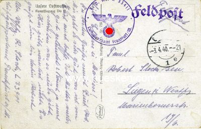 Photo 2 : POSTKARTE 'Himmelstürmer - Do 17'. 1940 als Feldpost...