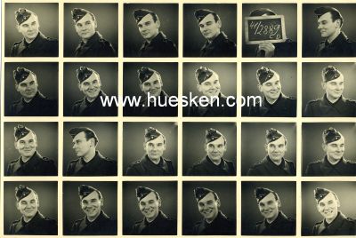 PHOTOBOGEN mit 24 Paßbildern eines Soldaten.