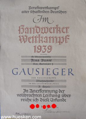 GAUSIEGER-URKUNDE im Handwerker-Wettkampf 1939 für...