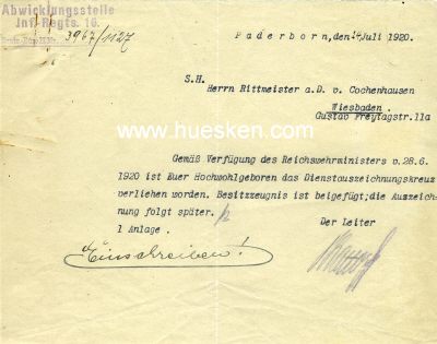 Foto 2 : BESITZ-ZEUGNIS zum Dienstauszeichnungskreuz der Offiziere...