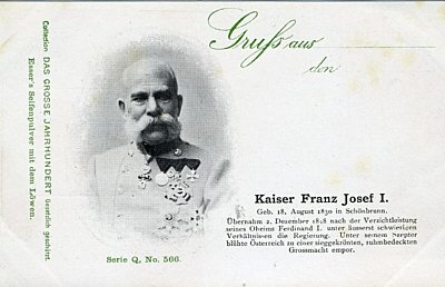 PORTRÄTPOSTKARTE 'Kaiser Franz Josef I. - Gruss...