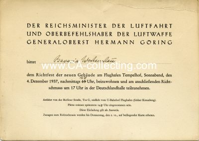 HERMANN GÖRING - EINLADUNGSKARTE des Reichsministers...