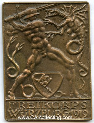 FREIKORPS WÜRZBURG. Erinnerungsplakette. Bronze...