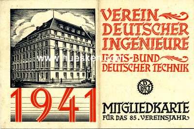 MITGLIEDSKARTE 1941 des Verein Deutscher Ingenieure im...