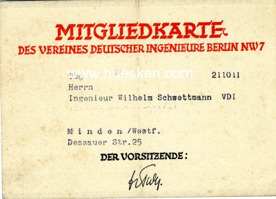 Foto 2 : MITGLIEDSKARTE 1941 des Verein Deutscher Ingenieure im...