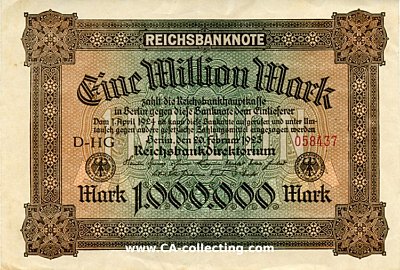 REICHSBANKNOTE EINE (1) MILLION MARK 20. Februar 1922....