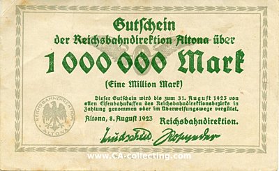 REICHSBAHNDIREKTION ALTONA GUTSCHEIN EINE (1.000.000)...