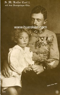 PHOTO-POSTKARTE S.M. Kaiser Carl I. mit dem Kronprinzen...