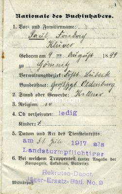 Photo 2 : MILITÄRPASS JK 1914 für den Jäger...
