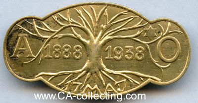 BROSCHE 'AO 1888 - 1938 - 17 MAJ'. 830 Silber vergoldet....