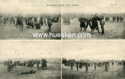 POSTKARTE 'Anschlag üben und Zielen', 1909 gelaufen