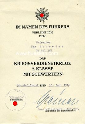 Foto 2 : GREINER, Heinrich. Generalleutnant des Heeres, Kommandeur...
