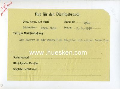 Foto 2 : PK-PHOTO 13x18cm vom 2. Juni 1940: Hitler in Frankreich...
