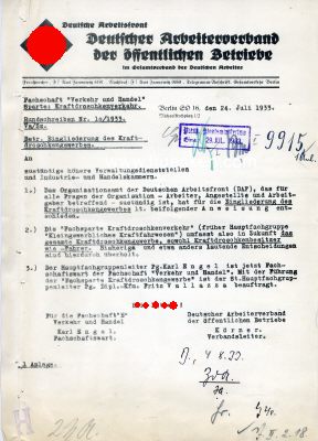 DAF-RUNDSCHREIBEN vom 24.VII.1933 der Fachschaft 'Verkehr...