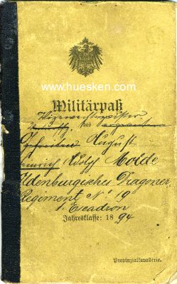 MILITÄR-PASS JK 1894 für den Vizewachtmeister...