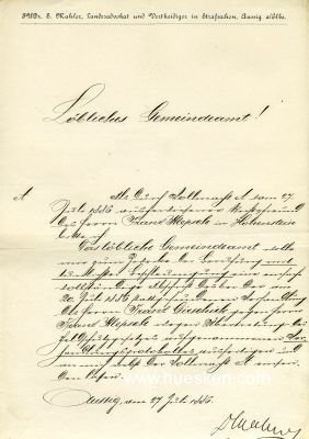AUSSIG. Brief 1886 des Landesadvokat B. Mahler mit...
