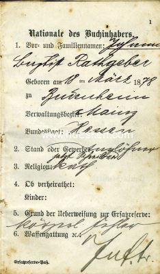 Photo 2 : MAINZ. Ersatzzreserve-Paß JK 1898 für den...