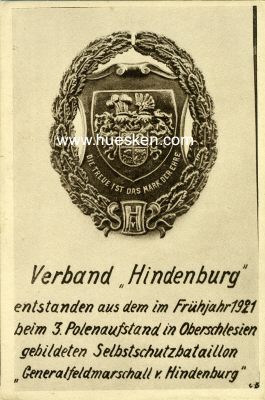 VERBAND 'HINDENBURG'. Propaganda-Postkarte um 1921 mit...