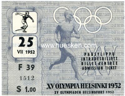 HELSINKI 1952. Eintrittskarte Leichtathletik 25. Juli...