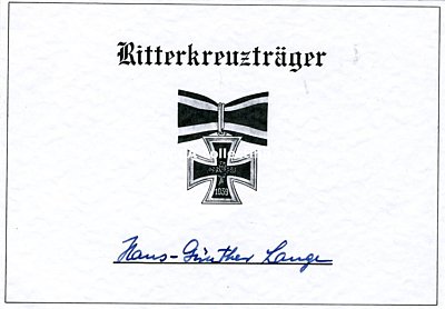 LANGE, Hans-Günther. Kapitänleutnant der...