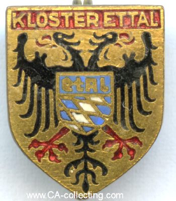 KLOSTER ETTAL. Abzeichen mit Wappen um 1960. Messing...